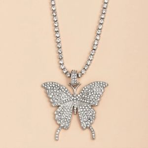 SILVER RHINESTONE BUTTERFLY NECKLACE BLING Y2K LUXURY PRETTY TEEN GIFT SPARKLE